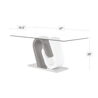 Mesa Consola Anoris: Pedestal Blanco Gris, Cristal Brillante, Toque Cromado Moderno