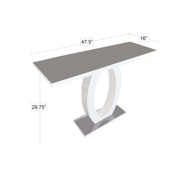 Mesa Consola Detroit Moderna: Pedestal Blanco/Gris, Tapa Cristal, Base Cromada
