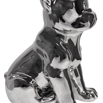 Estatua Decorativa Bulldog Sentado con Gafas de Sol Cerámica Plateada Moderna