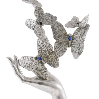 Elegante Escultura de Mano y Mariposa Dorada/Plateada para Decoración del Hogar