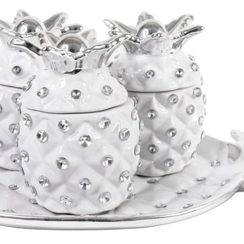 Elegante Juego de Piñas Decorativas de Cerámica Blancas para Cocina y Hogar, 4 Piezas