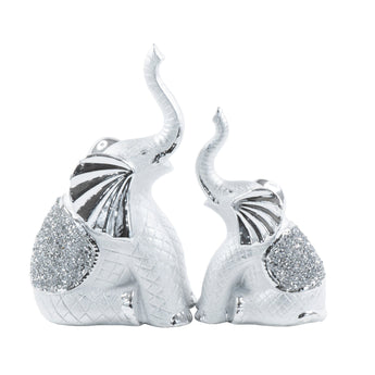 Elegante Set de 2 Elefantes de Poliresina Oro Plata Decoración Hogar