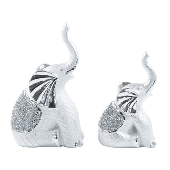 Elegante Set de 2 Elefantes de Poliresina Oro Plata Decoración Hogar