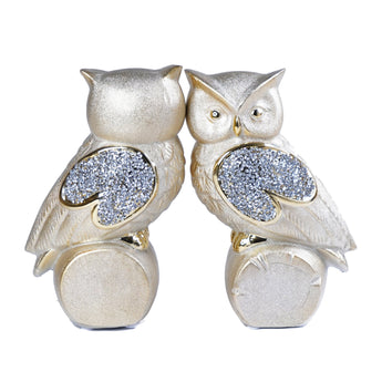 Estatua Decorativa Búho Brillante de Cerámica con Detalles de Diamantes