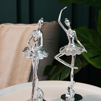 Escultura de Bailarina de Ballet Elegante de Poliresina Plateada Decorativa