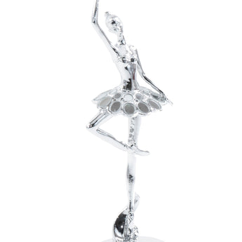 Escultura de Bailarina de Ballet Elegante de Poliresina Plateada Decorativa