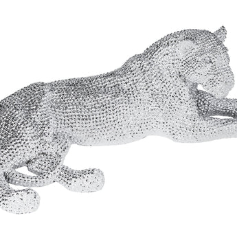 Elegante Escultura Leopardo Plateado Resina Decorativa Brillante Lujo Moderno Hogar