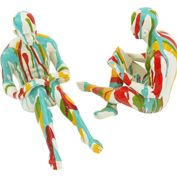 Escultura Hombre Lector Colorido Pintado Resina Moderna Decoración Hogar Arte Único