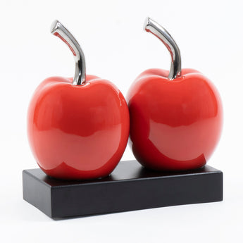 Escultura Moderna de Manzanas Rojas Dobles de Cerámica para Decoración del Hogar
