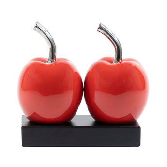 Escultura Moderna de Manzanas Rojas Dobles de Cerámica para Decoración del Hogar
