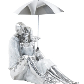 Sitting Couple with Umbrella Sculpture