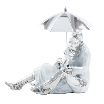 Sitting Couple with Umbrella Sculpture