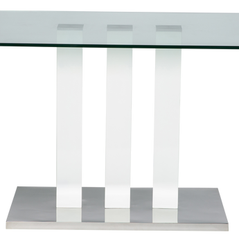 Elegante Mesa de Comedor Zoe con Tapa de Cristal y Base Cromada