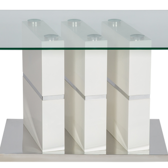 Mesa de Centro Derick: Moderna, Cristal Transparente, Base Blanca Brillante, Salón Elegante