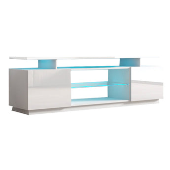 Mueble TV Blanco Moderno con LED, Almacenamiento Espacioso, Estilo Minimalista