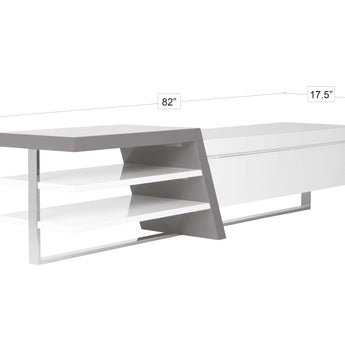 Mueble TV Axis Moderno Blanco Gris Brillo Cromado Elegante Almacenamiento Salón
