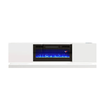 Mueble TV Blanco Brillo Moderno con Chimenea Eléctrica 80 Pulgadas