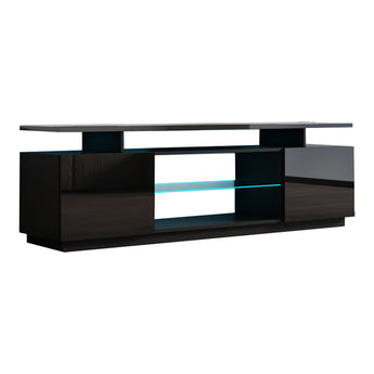 Mueble TV LED Negro Moderno 71 Pulgadas Soporte Entretenimiento Estante Almacenamiento
