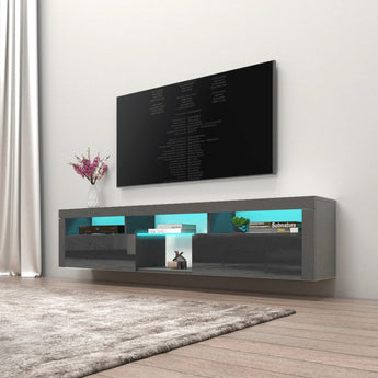 Mueble TV Flotante Moderno Gris con Luces LED Integradas, Soporte Multimedia Elegante