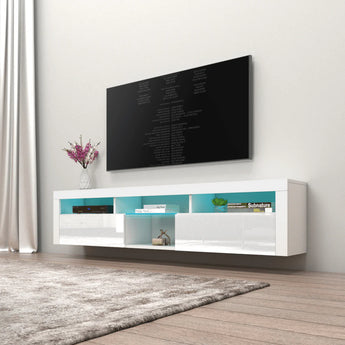 Elegante Mueble de TV Flotante Blanco con LED Integrado Moderno 208cm