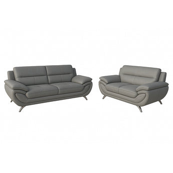 Juego Sofá Loveseat Venecia Gris Piel Sintética Moderno Minimalista Fácil Limpieza