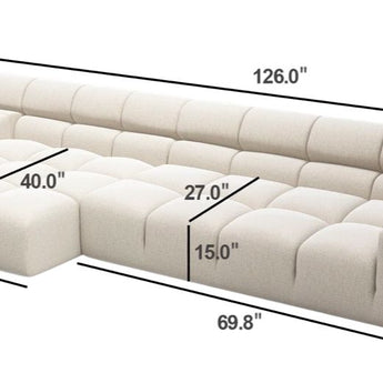 Sofá Seccional Midtown Crema Lujoso, Chaise Derecho, Confort Espuma Alta Densidad
