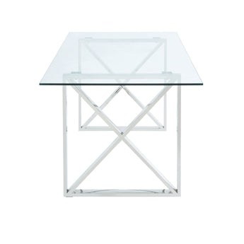 Mesa Comedor Zen Moderna Cristal Transparente Base Cromo Elegante y Glamorosa