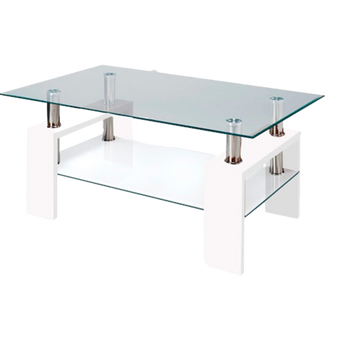 Mesa de Centro Vidrio Templado Patas MDF Alto Brillo Diseño Minimalista