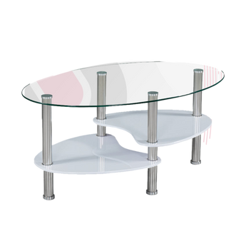 Elegante Mesa de Centro A647 con Cristal Templado y Patas de Acero Inoxidable