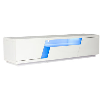 Mueble TV Moderno Laca Blanca Brillante Luces LED Consola Multimedia 70 Pulgadas