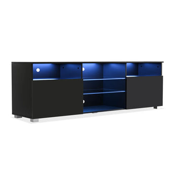 Mueble TV Alanis Negro Brillante con Iluminación LED y Almacenamiento Moderno