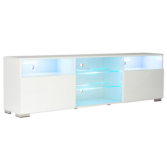 Moderno Mueble de TV Alanis Blanco Brillante con Luces LED Integradas, Soporte de Entretenimiento Minimalista