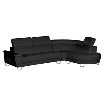 Seccional Almira Negro Moderno con Patas Cromadas y Reposacabezas Ajustable