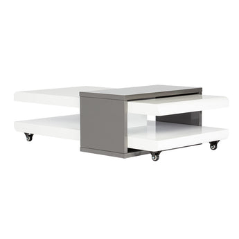 Mesa de Centro Amicci Moderna Blanco Gris Brillo con Iluminación LED