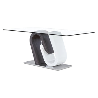 Mesa Consola Anoris: Pedestal Blanco Gris, Cristal Brillante, Toque Cromado Moderno