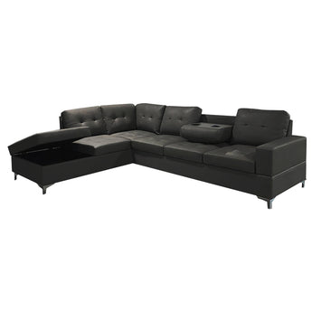 Sofá Seccional Moderno Antonella Negro en L con Portavasos Integrados