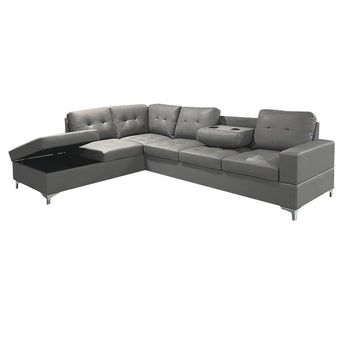 Sofá Seccional Moderno Lujo Antonella Gris Izquierdo con Portavasos Integrados