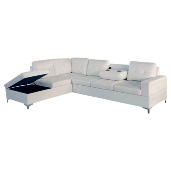 Seccional Moderno Antonella Blanco Izquierdo con Portavasos Cómodo y Versátil
