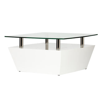 Mesa de Centro Aubrey Cristal Base Blanca Brillante Diseño Elegante Moderno