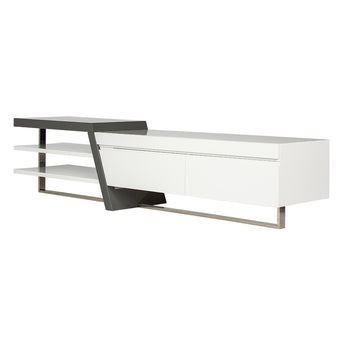 Mueble TV Axis Moderno Blanco Gris Brillo Cromado Elegante Almacenamiento Salón