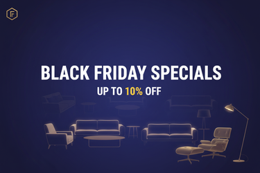Black Friday Specials Up to 10% Off blue background furniture sales