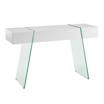 Consola Bronx Blanca Brillante Patas de Cristal: Estilo Moderno y Glamuroso