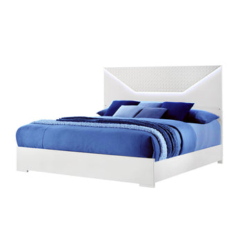Cama King Brooklyn: Cabecero LED, Laca Blanca Moderna, Detalles Artesanales Exclusivos