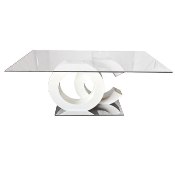 Mesa de Centro Brunella: Elegante Tapa Cristal, Pedestal Blanco Brillante, Base Cromada