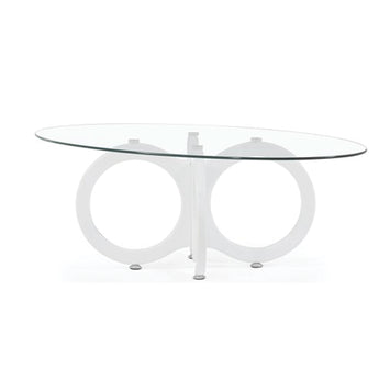 Mesa de Centro Bruno, Base Blanca Brillante, Tapa de Cristal Transparente