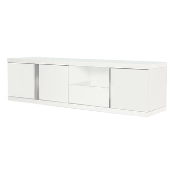 Elegante Mueble TV Clohe Moderno Blanco Brillante con Detalles Cromados