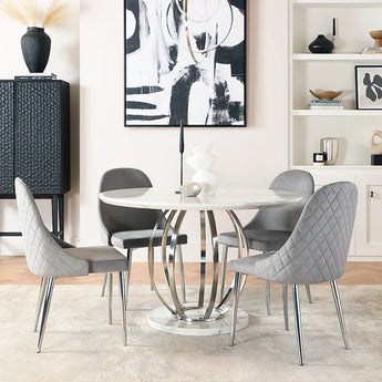 Mesa de Comedor Redonda Danna con Tapa de Mármol Blanco Brillante