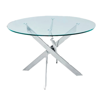 Mesa de Comedor Moderna DT034 Cristal Templado 10mm Patas Cromadas Elegantes