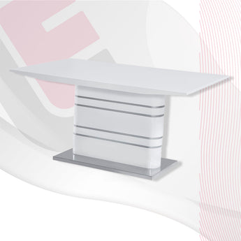 Mesa Comedor Rectangular Blanca, MDF Alto Brillo, Base Acero Inoxidable