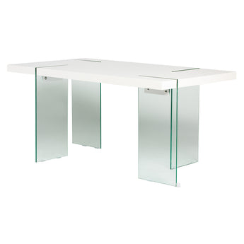 Mesa de Comedor Erich de Cristal y Alto Brillo Blanco Moderna